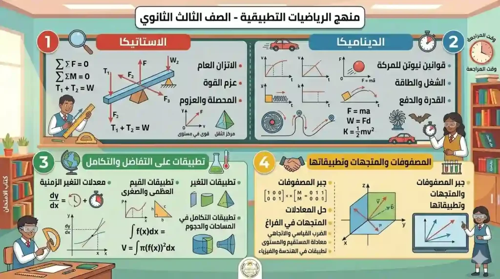 شرح الرياضة التطبيقية للصف الثالث الثانوى مع أهم الفروع والمفاهيم ونصائح المذاكرة لتحقيق أعلى الدرجات.