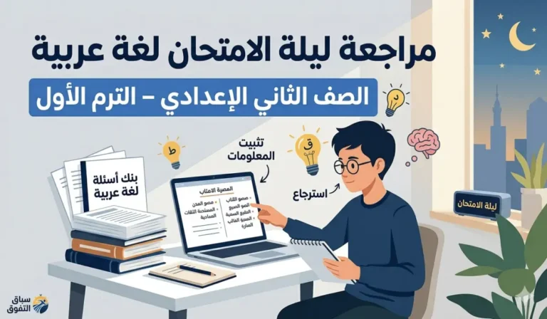 ومراجعة ليلة الامتحان لغة عربية للصف الثاني الاعدادي ترم اول كخطوة أساسية لتثبيت المعلومات واسترجاع أهم أجزاء المنهج قبل دخول الامتحان بثقة.