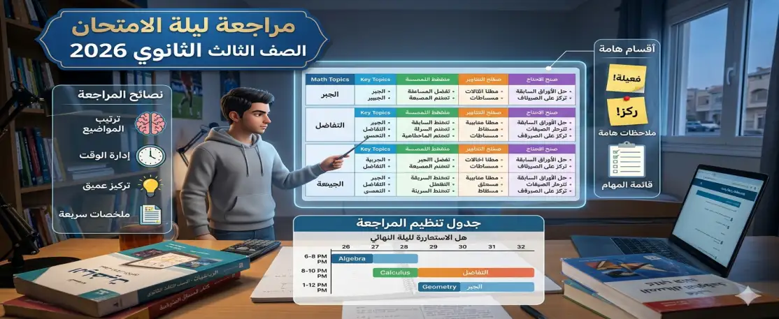 مراجعة ليلة الامتحان رياضيات الصف الثالث الثانوي 2026